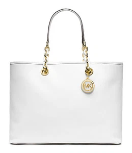 NEW MICHAEL Michael Kors Cynthia North South Large Tote in Optic White $398 - Picture 1 of 3