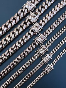 Miami Cuban Link Chain Necklace 14k Rose Gold Stainless Steel 4-18mm - Picture 1 of 12
