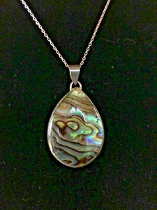 Ciondolo abalone double face in argento sterling con catena scatola argento sterling - Foto 1 di 7