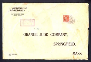 US 420 Solo Used 1914 Orange Judd Co Commercial Cover Atlanta to Springfield, MA - Picture 1 of 2