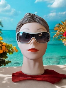 D&C Vintage Wrap Sunglasses White Silver Fayx Diamante Frame Black Tint CE Cat3  - Picture 1 of 15