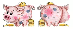 Floral Piggy Bank - Front & Back - Stand - 14ct Plastic Canvas - Cross Stitch - Picture 1 of 6