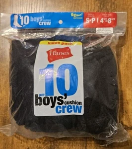 Hanes 10-Pack Cushion Crew Socks Boys Black Reinforced Comfort Toe Durable Tough - Picture 1 of 2