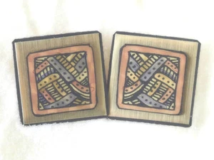 NWOT Enameled Aluminum / Formica Earrings by C Ryder squares unique - Picture 1 of 3