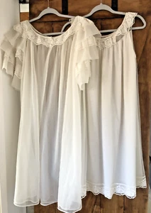 VTG Babydoll Chiffon Peignoir Robe Nightgown Set Small Sheer Nightie Lace Pinup - Picture 1 of 14