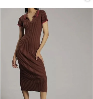 Anthropologie Dolan Chocolate Ribbed Knit MIDI Dress Size S - Image 1 of 4
