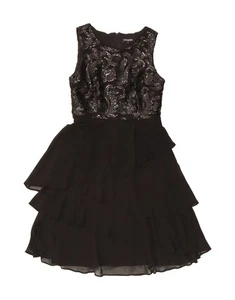 DEBENHAMS Womens Ruffle Sleeveless Swing Dress UK 14 Medium Black Floral AR05 - Picture 1 of 3