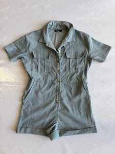 Boohoo Women’s Relaxed SS Pockets Coverall Romper Shorts Sky Blue Corduroy Sz 8 - Picture 1 of 6
