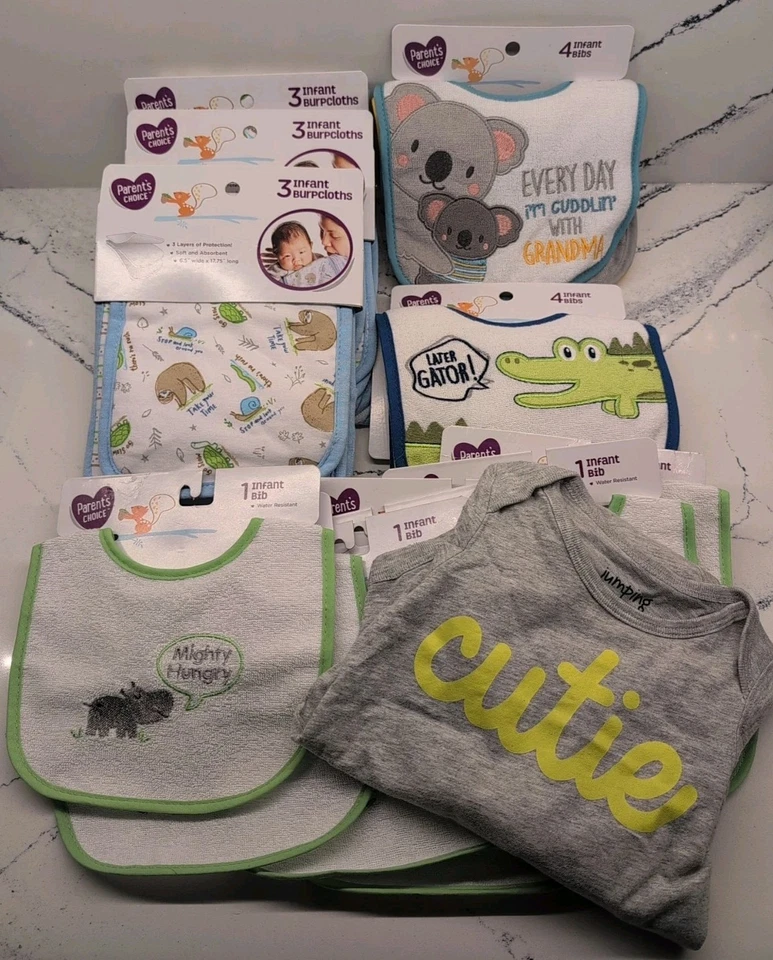 Lote baberos paños eructos para bebés niños elección de los padres caimán abuela hipopótamo perezoso nuevo con etiquetas Foto 1 de 4