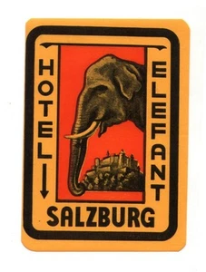 RARE Hotel luggage label Austria pretty image ELEPHANT #046 - Bild 1 von 1