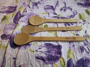 Pampered Chef Bamboo Spoon Set Of 3 Wooden Spoons Non Stick Cookware - Picture 1 of 6