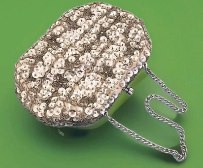 Vtg Mfg In Hong Kong Silver Sequins, Seed Beads Clutch Evening Cocktail Purse - Image 1 of 4