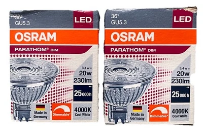 2 Pack Of Osram LED Parathom GU5.3 3.4W=20W 4000k Cool White  ( Package Damaged - Image 1 of 4