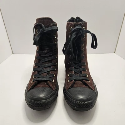 Converse All Star Vtg Brown/Bk Leather Suede Ankle Boots Flat LaceUp Zipper Sz 6 - Image 1 of 4