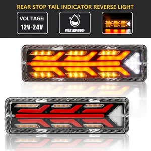 Pair 12V 24V Waterproof LED Rear Tail Light Brake Stop Turn Signal Truck Trailer - Picture 1 of 11