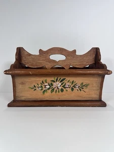 Vintage handbemalt Holz Caddy Volkskunst Tole Blumen Post Halter Organizer - Bild 1 von 16
