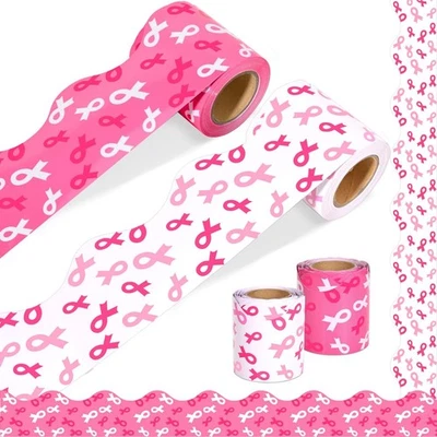 65Ft Breast Cancer Awareness Bulletin Board Borders Pink Ribbon Scalloped Bul... - Image 1 of 4