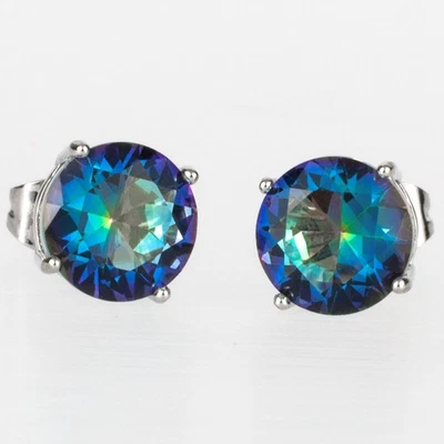 8mm Round Blue Rainbow Mystic Topaz Silver Jewelry Stud Pierced Earrings - Image 1 of 4