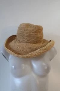 Womens Helen Kaminski Pure Raffia Straw Natural Sun Hat W/ Tie M - Picture 1 of 7
