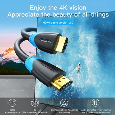 HDMI CABLE 2.0 HIGH SPEED GOLD PLATED FAST LEAD HD 4K 2160P 3D HDTV 1080P 2160P - Image 1 of 4