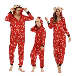 Weihnachten Familie Pyjama Set Schlafanzug Elch Overalls mit Kapuze Schlafanzüge - Bild 1 von 29
