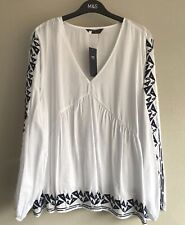 LADIES M&S SIZE 20 WHITE EMBROIDERED BLOUSE TOP BEACH COVER UP FREE POST