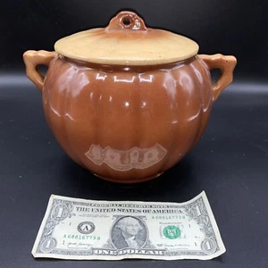 Vtg Peedeeco Watt Pottery Bean Pot Pumpkin Shape USA Oven Ware 7" Casserole - Picture 1 of 7