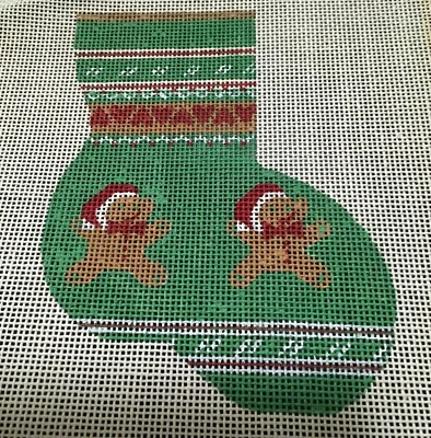Needlepoint hand painted Christmas stocking 9.5 X 8.7 canvas NEW VTG gingerbread - Image 1 of 4