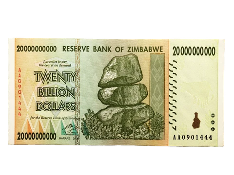 Zimbabwe One 20 Billion Dollar Bill Banknote Paper Money Currency Hyperinflation Cover