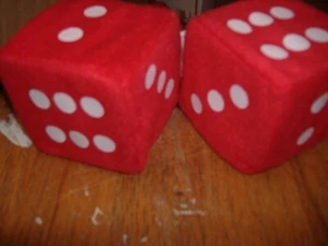 RED FUZZY DICE 3" INCHES HANG ON YOUR CAR MIRROR - Picture 1 of 1