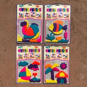 All 4 Original 1992 My Cutie Puzzles Brand New Sealed Neon Dinosaur Fish Boat - Picture 1 of 7