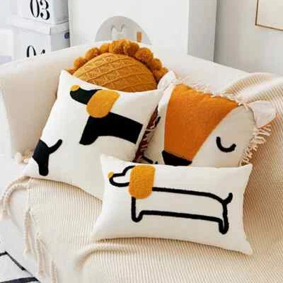 Cartoon Dachshund Pillowcase Embroidery Sausage Dog Cushion Cover Home Decor - Image 1 of 4