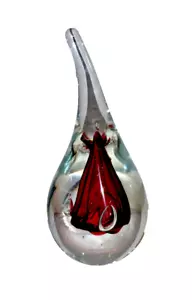 Pisapapeles Adam Jublonski soplado a mano arte vidrio lágrima interior transparente rojo firmado - Imagen 1 de 5