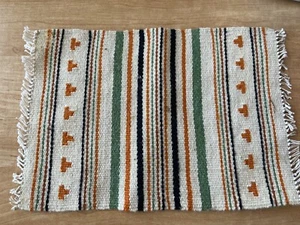 Dollhouse Southwest striped hand made wool Rug orange green cream - Picture 1 of 7