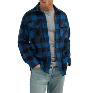 Wrangler Mens Fleece Shirt Buffalo Relaxed Fit Long Sleeve Blue Plaid Size XL - Picture 1 of 7