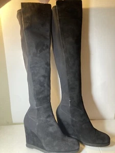 Stuart Weitzman Black suede over the knee fabric on the back wedge heel size 8 m - Picture 1 of 13