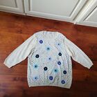 Boden Flowers and Knots Blue Raised Embroidere Pullover Sweater Ivory Size US 18