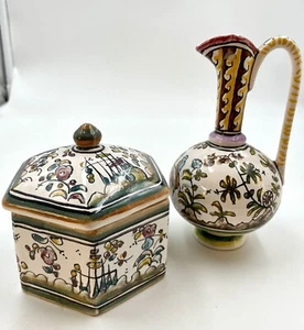 Vintage Berardos Portugal SEC XVII Hand Painted Box With Lid And Ewer- Signed - Picture 1 of 8