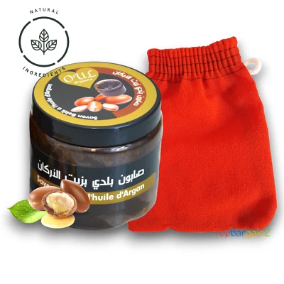 Organic Argan Oil Moroccan Black Beldi Soap Hammam Spa Exfoliating Kessa Glove - Image 1 of 4