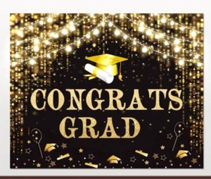 CONGRATS GRAD NEW Photo Backdrop/Banner, Black & Gold 10ft X 8ft-This is HUGE! - Picture 1 of 2