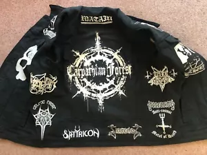 Black Metal Battle Jacket Cut-Off Denim Vest Darkthrone Bathory Watain Behexen - Picture 1 of 12