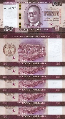Liberia 20 Dollars 2022, UNC, 5 Pcs LOT, Consecutive, P-39 - Image 1 of 4