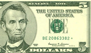 1999    5 Dollar bill    ( BE 82* )  World paper money currency banknotes. - Picture 1 of 4