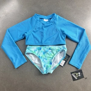 ART CLASS Girls Aqua Blue Tie DyeSwimsuit Rash Guard 2 Piece Set Sz XS 4-5 NEW - Picture 1 of 5