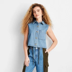 Women's Collared Button-Down Shirt - Future Collective Blue Denim - Picture 1 of 3