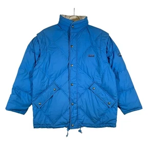 Vintage 90s Diadora Puffer Jacket Mens S Blue Beige Reversible Down Fill Convertible - Bild 1 von 19