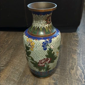 Jarrón Cloisonné Floral Vintage 11" - Multicolor Estrellas Flores Esmalte Latón - Imagen 1 de 12