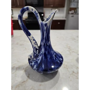 Vintage Blue and White Vase Pitcher 6.5" Tall Home Decor Decoration - Picture 1 of 7