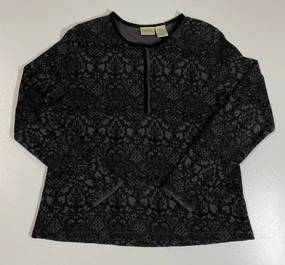 Vintage St Johns Bay Henley Shirt Sz L/XL Floral Grunge Fairy Whimsigoth Y2K - Image 1 of 4