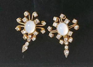 Conjunto de Pendientes Art Deco Firmado Judy Lee Diamantes de Imitación Piedra Lunar/Flor de Ópalo - Imagen 1 de 11